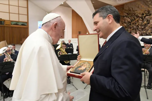 Pope Francis meets members of the Sts. Peter and Paul Association at the Vatican, Jan. 8, 2021. Vatican Media.