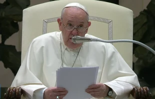 Pope Francis’ general audience in the Paul VI Hall at the Vatican, Jan. 12, 2021. Screenshot from Vatican News YouTube channel.