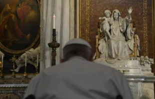 Pope Francis prays the rosary for peace in Rome’s Basilica of St. Mary Major, May 31, 2022. Vatican Media.