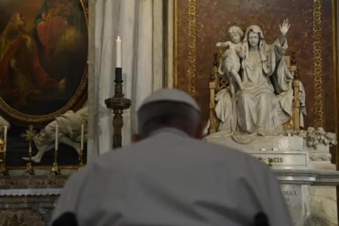 Pope Francis prays during the rosary for peace in Rome’s Basilica of St. Mary Major, May 31, 2022