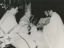 Cardinal Stefan Wyszyński ordains Father Jerzy Popiełuszko to the priesthood on May 28, 1972.