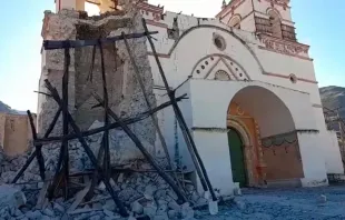 The tower of Purísima Concepción Church in Lari, Peru, collapsed following earthquakes in May 2023. Credit: Municipality of Caylloma
