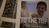 Poster for “To the Top,” a film about Blessed Pier Giorgio Frassati, at the Italian premiere in Rome on March 18, 2023.