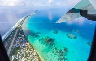 An aerial view of Tuvalu, an island nation in Polynesia, South Pacific Ocean, Oceania. Credit: maloff/Shutterstock