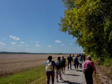 Catholic pilgrims on the Katy Trail Pilgrimage walk the route on Oct. 9, 2023.