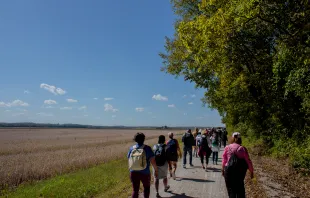 Catholic pilgrims on the Katy Trail Pilgrimage walk the route on Oct. 9, 2023. Jonah McKeown/CNA