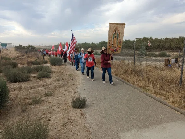 The march near Turlock, Calif., Aug. 17, 2022. United Farm Workers