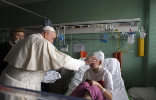 Pope Francis visited Ukrainian refugee children being treated in the Bambino Gesù Children's Hospital in Rome on March 19, 2022. Vatican Media