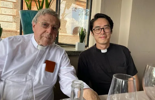 Father Michael Kong at lunch with Cardinal George Pell in summer 2022. Credit: Father Michael Kong