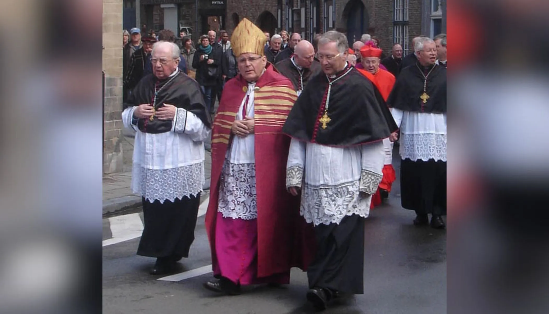 Pope Francis on March 21, 2024, laicized Bishop Emeritus of Bruges, Belgium, Roger Vangheluwe (center), years after the former prelate admitted to repeatedly sexually abusing his nephew when the latter was a minor.?w=200&h=150