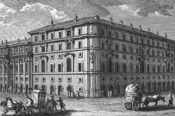 An etching by Giuseppe Vasi showing what the Propaganda Fide building used to look like. Public Domain.