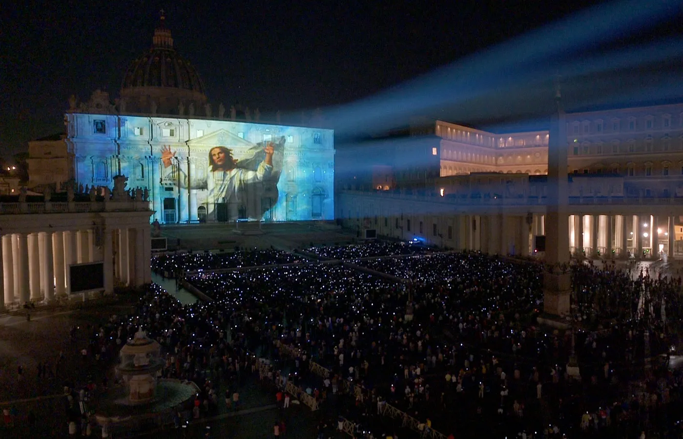 The facade of St. Peter’s Basilica was illuminated on Sunday, Oct. 2, 2022, with 3-D projection mapping of Renaissance art from the Vatican Museums in a new light display titled “Follow Me: The Life of St. Peter.” The display will be projected on the facade of St. Peter’s Basilica every 15 minutes between 9 p.m. and 11 p.m. each night through Oct. 16, 2022.?w=200&h=150