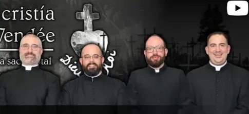 Four of the six priests who regularly appear in "The Sacristy of the Vendée" program on YouTube.?w=200&h=150