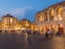 The Verona Arena is illuminated at night on Aug. 3, 2018, in Verona, Italy. The Holy See Press Office on Monday, April 29, 2024, released the pope’s schedule for a one-day trip to the city scheduled for May 18, 2024, on the vigil of Pentecost. 