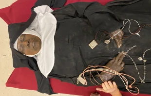 The body of Sister Wilhelmina Lancaster, OSB, lies in the basement of the church of the Abbey of Our Lady of Ephesus outside Gower, Missouri, on May 28, 2023. Credit: Joe Bukuras/CNA