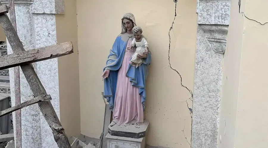 Image of the Virgin Mary in the rubble of the Cathedral of Alexandria in Turkey, Feb. 6, 2023.?w=200&h=150