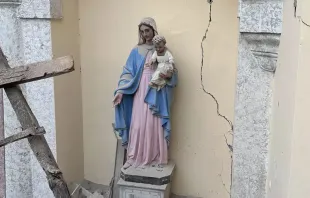 Image of the Virgin Mary in the rubble of the Cathedral of Alexandria in Turkey, Feb. 6, 2023. Credit: Facebook Antuan Ilgit SJ
