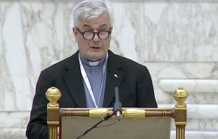 Father Dario Vitali speaks at the Synod on Synodality at the Vatican, Oct. 18, 2023. Credit: Screenshot/Vatican Media YouTube