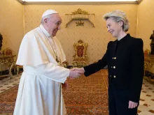 Pope Francis receives European Commission president Ursula von der Leyen in a private audience, May 22, 2021.