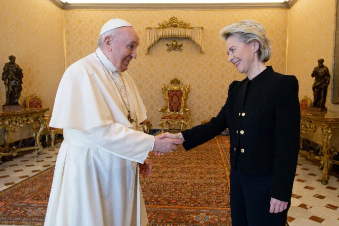 Pope Francis receives European Commission president Ursula von der Leyen in a private audience, May 22, 2021