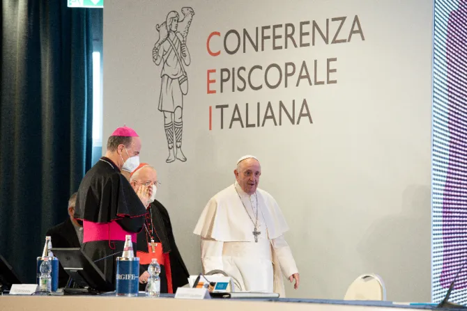 Pope Francis attends the Italian bishops’ plenary assembly in Rome on May 24, 2021