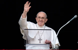 Pope Francis waves during his Angelus address at the Vatican July 25, 2021. Vatican Media.