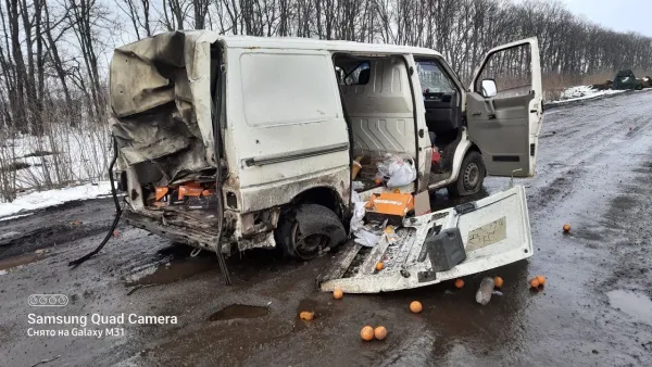 The aftermath of an artillery shelling that left three aid workers injured on March 10, 2022, in northwestern Ukraine. Vulnerable People Project