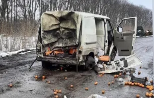 Three aid workers were hurt when the delivery van they were riding in was struck by artillery fire in Ukraine. Vulnerable People Project