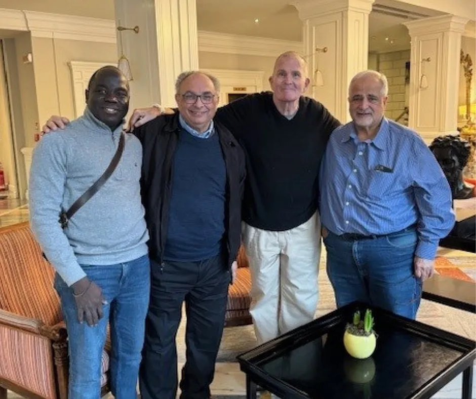Following his release, Bishop David O'Connell (third from left) joined Father Jean Felicien, Monsignor Thomas N. Gervasio, and Monsignor Sam Sirianni at their hotel in Rome.?w=200&h=150