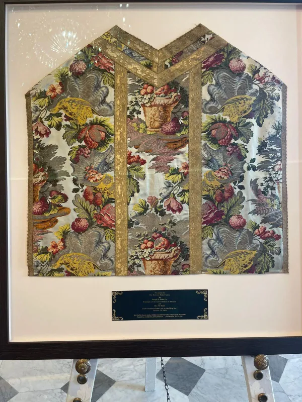 U.S. President Joe Biden's gift to Pope Francis, a handwoven 1930s chasuble. Holy See Press Office
