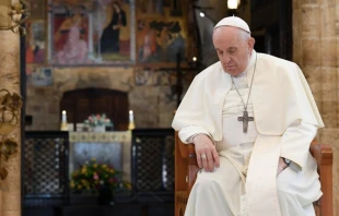 Pope Francis at the Basilica of St. Mary of the Angels in Assisi, Italy, Nov. 12, 2021. Vatican Media.