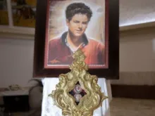 A reliquary containing relics of Blessed Carlo Acutis at the Church of Sant'Angela Merici in Rome, Oct 11, 2021.