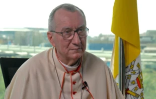 Vatican Secretary of State Cardinal Pietro Parolin talks to EWTN Vatican correspondent Colm Flynn on March 19, 2022. EWTN.