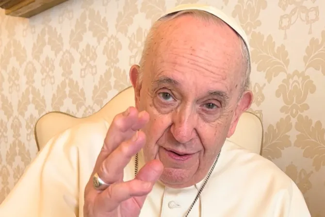Pope Francis records a video message during a meeting with Bishop Stephen Chow.