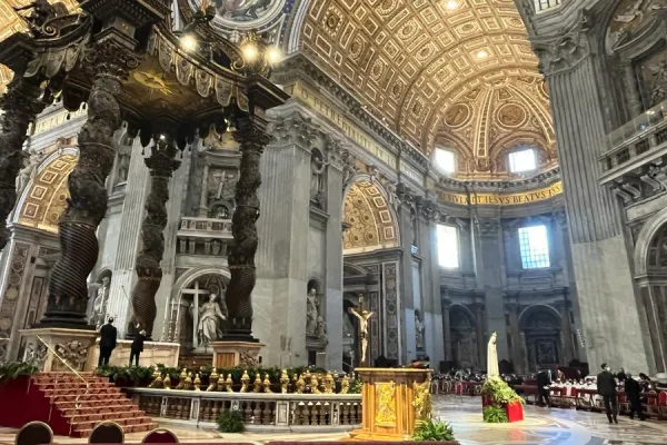 Inside St Peter’s Basilica ahead of the consecration of Ukraine and Russia. Courtney Mares/CNA.
