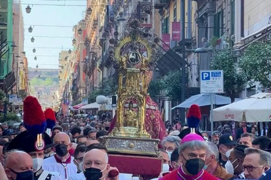 Archbishop Domenico Battaglia leads a procession in honor of St. Januarius in Naples, Italy, on April 30, 2022.?w=200&h=150