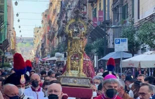 Archbishop Domenico Battaglia leads a procession in honor of St. Januarius in Naples, Italy, on April 30, 2022. Jacob Stein's Instagram account Crux Stationalis.
