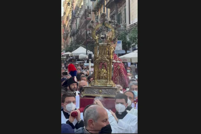 A procession in honor of St. Januarius in Naples, Italy, on April 30, 2022