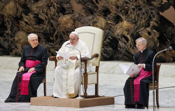 Pope Francis speaking at the general audience, Aug. 24, 2022. Pablo Esparza / CNA
