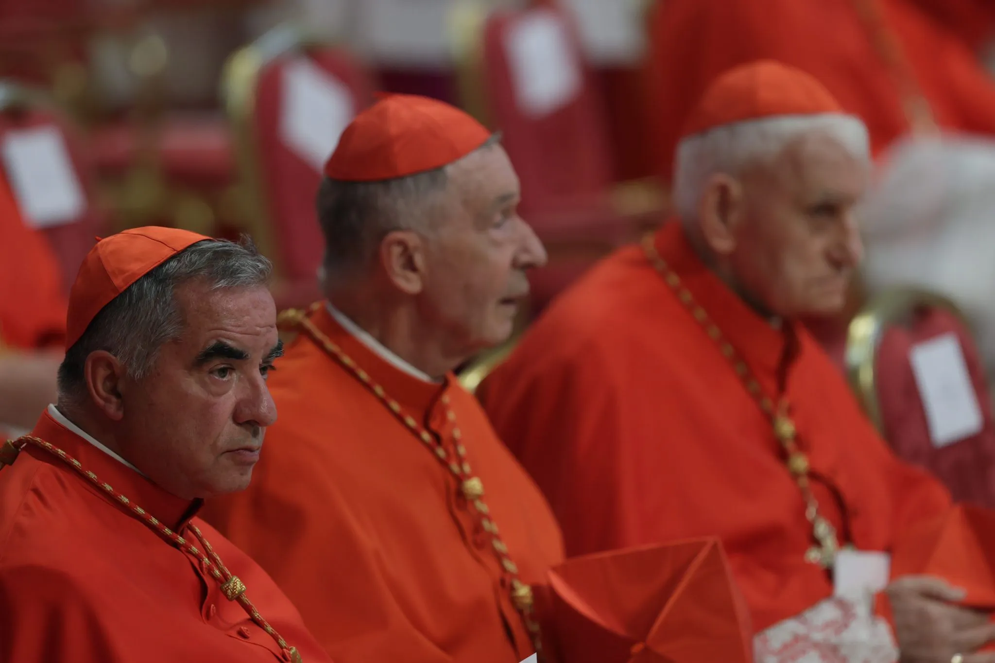 Cardinal Angelo Becciu (left) at the consistory in St. Peter's Basilica, Aug. 27, 2022.?w=200&h=150
