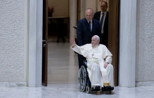 Pope Francis greeting pilgrims and visitors to the weekly general audience on Aug. 31, 2022 Daniel Ibáñez / CNA