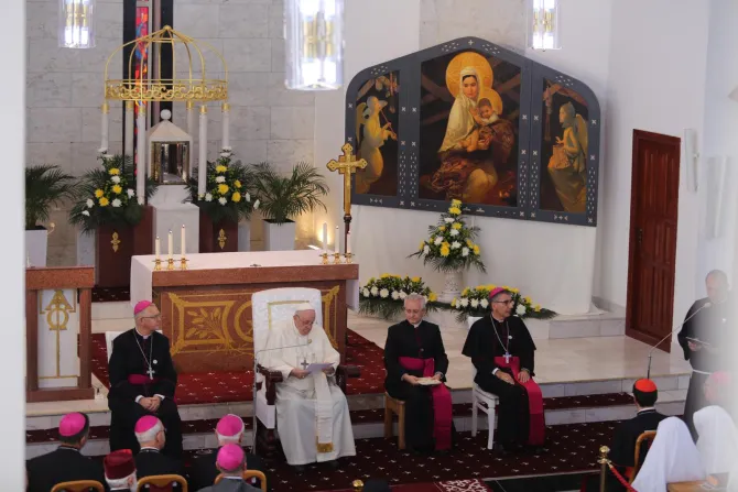 Pope Francis speaking before the icon in the Cathedral of Our Lady of Perpetual in Nur-Sultan, Kazakstan.