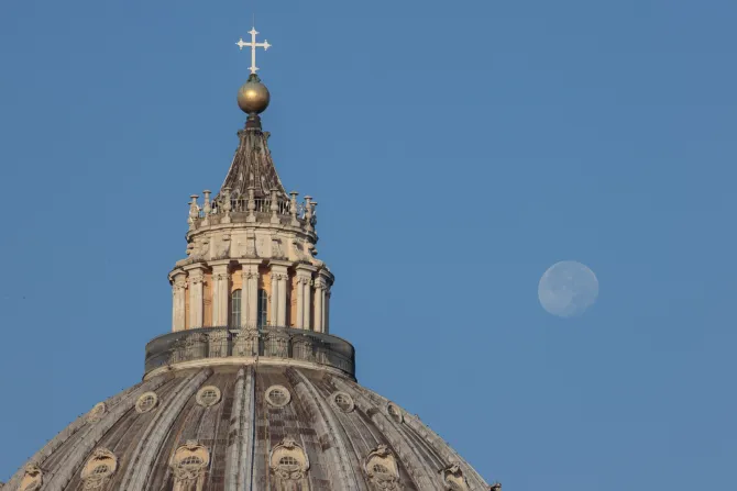 The moon was visible over St. Peter's Basilica, Vatican, on the morning of Oct. 12. 2022.