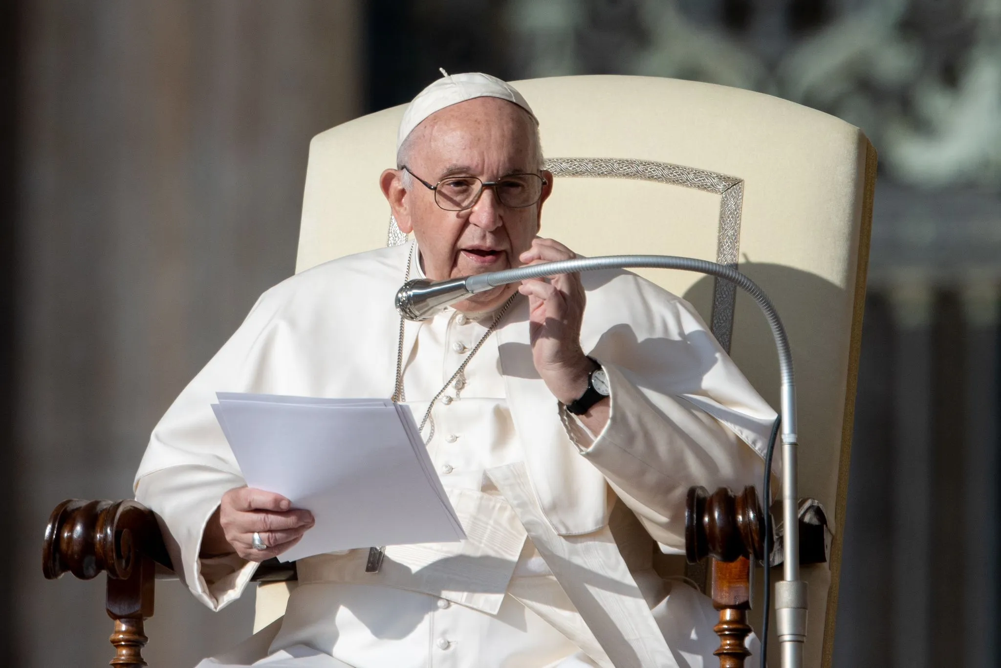 Pope Francis speaking on St. Peter's Square, Vatican, Oct. 12, 2022.?w=200&h=150