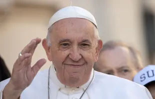 Pope Francis greeting pilgrims on St. Peter's Square, Oct. 19, 2022. Daniel Ibáñez / CNA