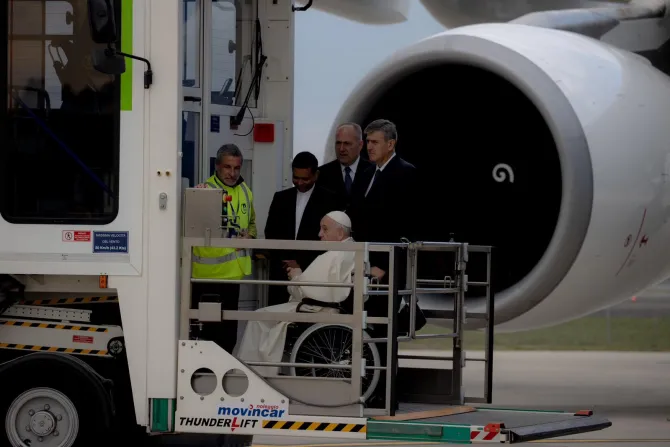 Pope Francis boarding the papal plane,