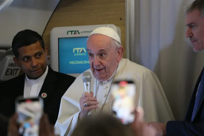 Pope Francis speaking on the flight to Bahrain, Nov. 3, 2022