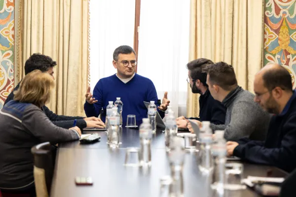 Ukraine's Minister of Foreign Affairs, Dmytro Kuleba, speaking to journalists, Dec. 9, 2022. Marcin Mazur