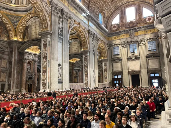 Prayers were said for the soul of the late Pope Emeritus Benedict XVI at the first papal Mass of the new year on Jan. 1, 2023, at St. Peter's Basilica in Rome. Courtney Mares/CNA