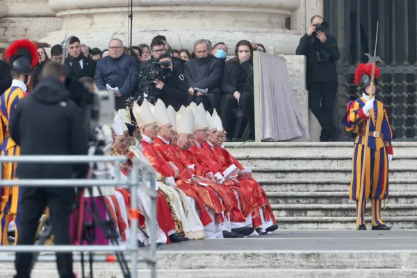 Cardinals seated in St. Peter's Square on Jan. 5, 2023 for the funeral Mass for Pope Emeritus Benedict XVI. Daniel Ibañez/CNA